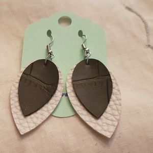 Faux Leather Black and White Teardrop Earrings
